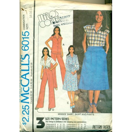 Vintage Women's Shirt Dress Pants and Skirt Sewing Pattern - McCalls Marlo Thomas