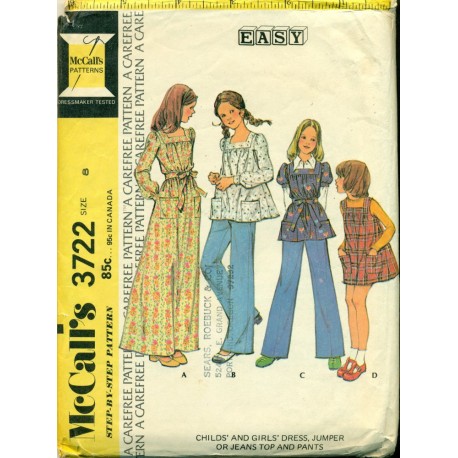 Vintage 1970s Girls Peasant Dress Pants Shirt - McCalls No. 3722