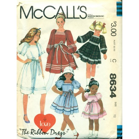 Vintage Girls Ribbon Dress Sewing Pattern - McCall's No. 8634
