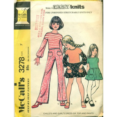 Vintage Girls Dress Shirt & Pants Sewing Pattern - McCalls No. 3278