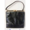 Vintage Satchel Handbag - Black with Silvery Panel