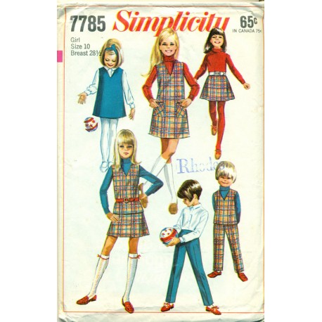 Vintage Girls Dress Shirt Skirt & Pants Sewing Pattern - Simplicity No 7785