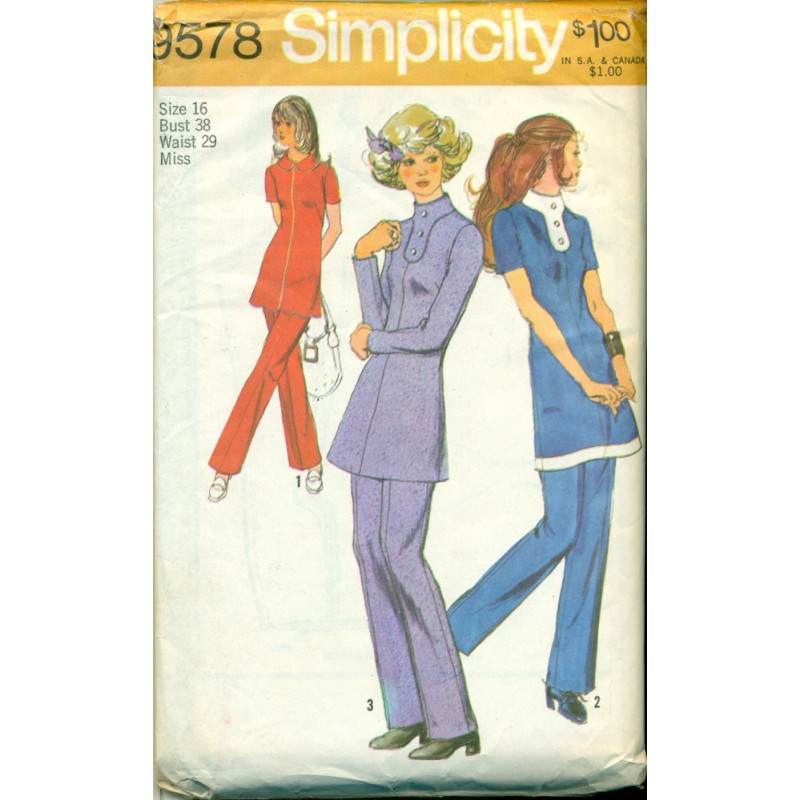 1970s Pants Suit Sewing Pattern Simplicity - Angel Elegance Vintage