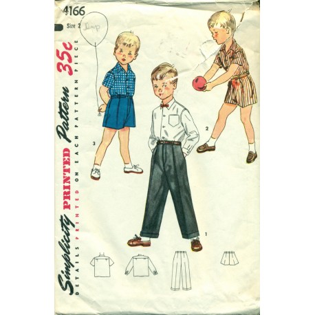 1950s Boys Shirt, Pants & Shorts Sewing Pattern - Simplicity No. 4166