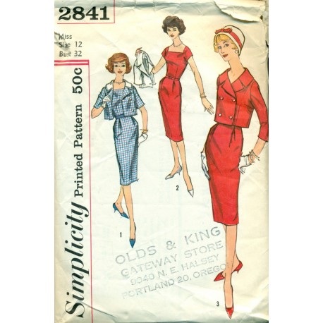 Vintage Womens Wiggle Dress w/ Jacket Sewing Pattern - Simplicity No. 2841