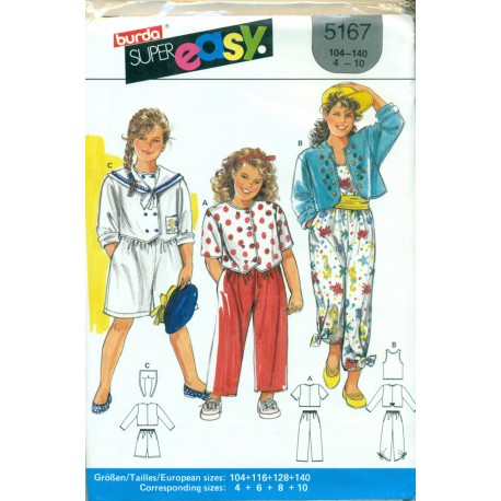 Girls Sewing Pattern - Pants Culottes Jacket Shirt & Tank Top
