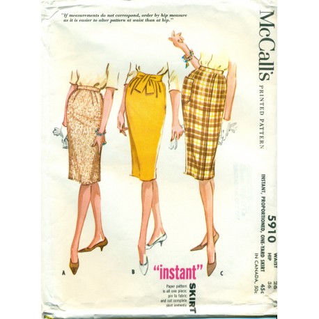 Pencil Skirt Pattern McCalls 1960s