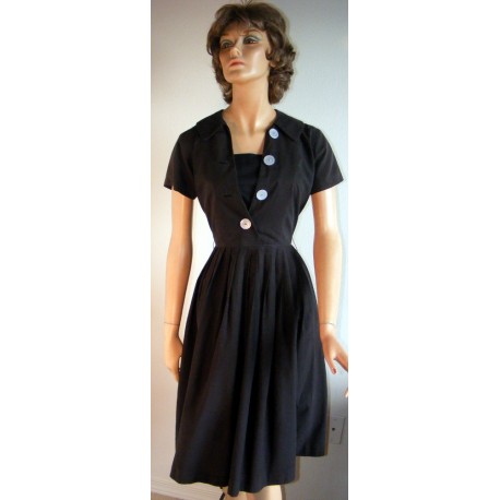 Black Full Skirt Dress 1950s Larger