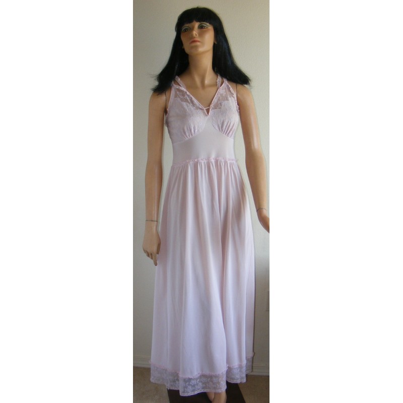 Long Nightgown Silky Nylon & Lace - Angel Elegance Vintage