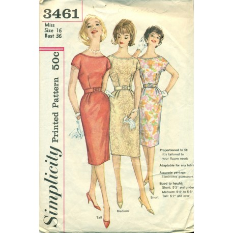 Sheath Dress Sewing Pattern 60s Simplicity