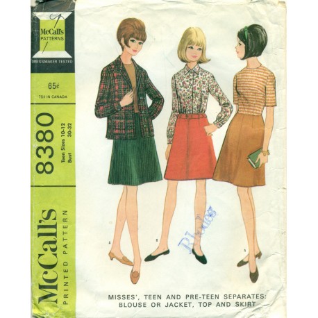 Teen Blouse Jacket Top Skirt Sewing Pattern