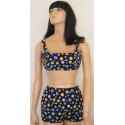 Swimwear Womens Bikini 2 Piece 1960s Black