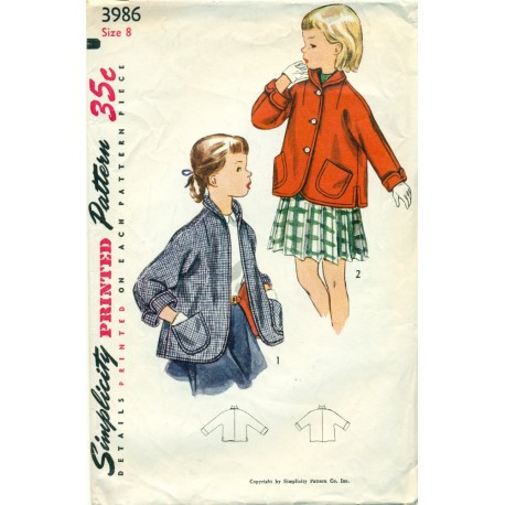 Jacket Sewing Pattern Girls Simplicity 50s