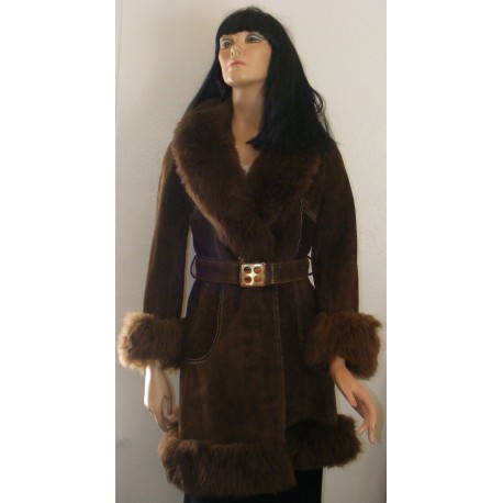 Leather Coat Suede Womens 1970s Faux Fur
