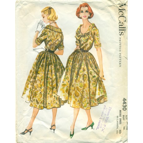 Full Skirt Dress Pattern 1950s McCalls