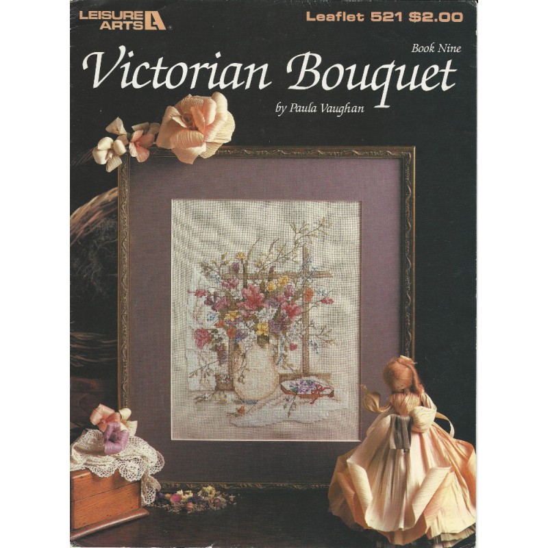 Vtg Victorian Bouquet Paula Vaughan cross stitch chart book 9 Leaflet 521 
